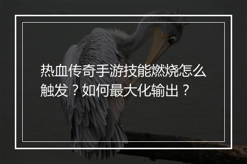 热血传奇手游技能燃烧怎么触发？如何最大化输出？