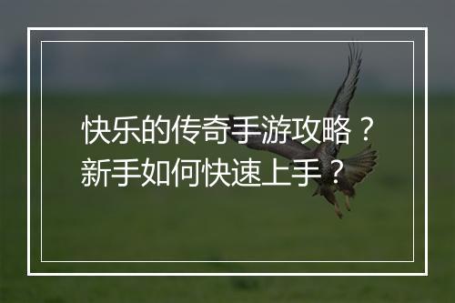 快乐的传奇手游攻略？新手如何快速上手？