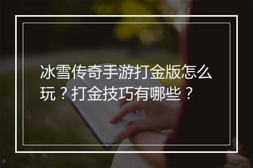 冰雪传奇手游打金版怎么玩？打金技巧有哪些？