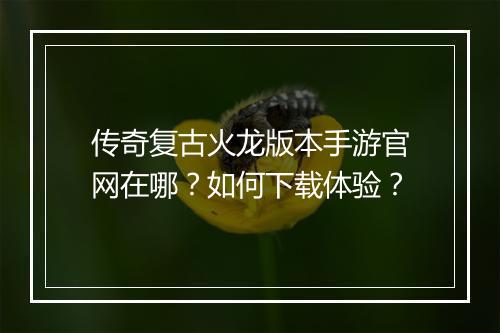 传奇复古火龙版本手游官网在哪？如何下载体验？