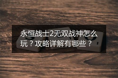 永恒战士2无双战神怎么玩？攻略详解有哪些？