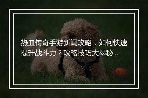 热血传奇手游新闻攻略，如何快速提升战斗力？攻略技巧大揭秘！
