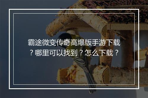 霸途微变传奇高爆版手游下载？哪里可以找到？怎么下载？