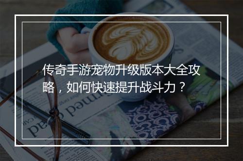 传奇手游宠物升级版本大全攻略，如何快速提升战斗力？