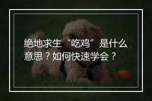 绝地求生“吃鸡”是什么意思？如何快速学会？