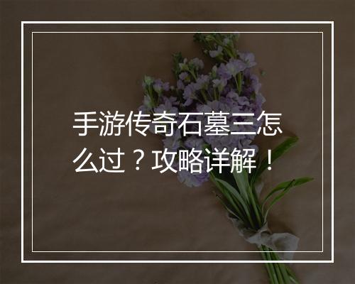 手游传奇石墓三怎么过？攻略详解！