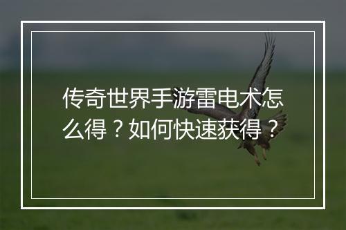 传奇世界手游雷电术怎么得？如何快速获得？