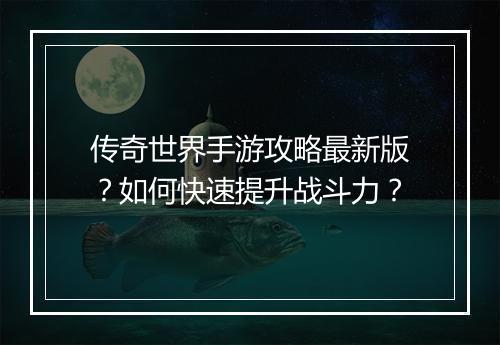 传奇世界手游攻略最新版？如何快速提升战斗力？