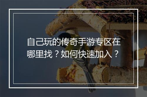 自己玩的传奇手游专区在哪里找？如何快速加入？