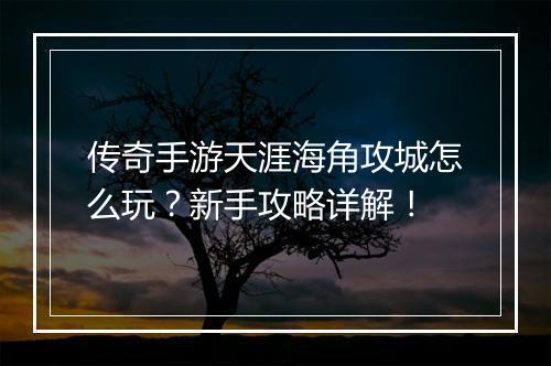 传奇手游天涯海角攻城怎么玩？新手攻略详解！