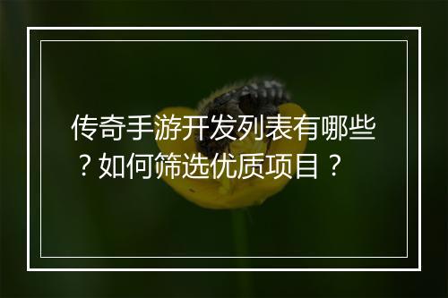 传奇手游开发列表有哪些？如何筛选优质项目？