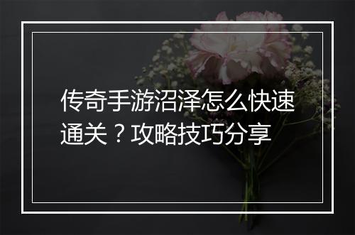传奇手游沼泽怎么快速通关？攻略技巧分享