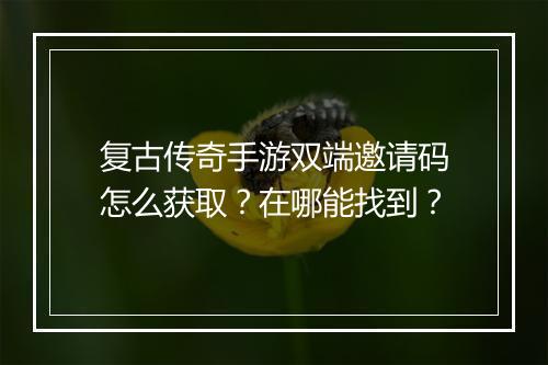 复古传奇手游双端邀请码怎么获取？在哪能找到？