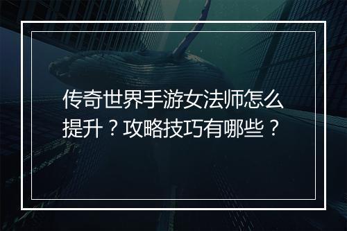 传奇世界手游女法师怎么提升？攻略技巧有哪些？