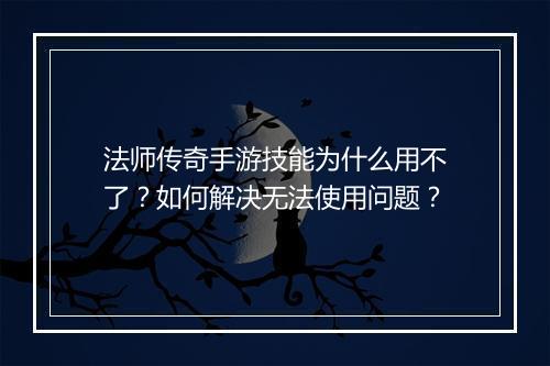 法师传奇手游技能为什么用不了？如何解决无法使用问题？