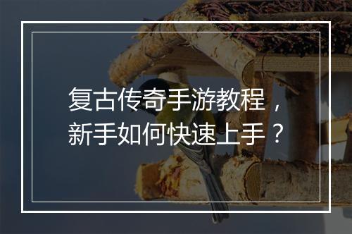 复古传奇手游教程，新手如何快速上手？