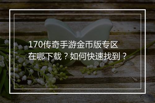 170传奇手游金币版专区在哪下载？如何快速找到？