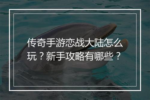 传奇手游恋战大陆怎么玩？新手攻略有哪些？