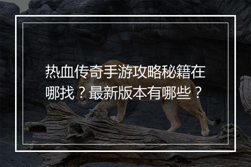 热血传奇手游攻略秘籍在哪找？最新版本有哪些？