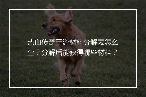 热血传奇手游材料分解表怎么查？分解后能获得哪些材料？