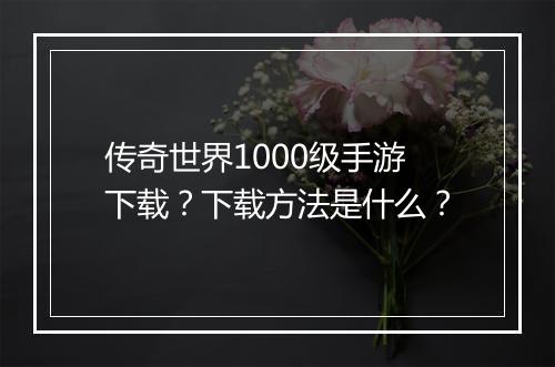 传奇世界1000级手游下载？下载方法是什么？