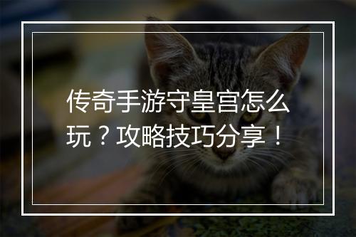 传奇手游守皇宫怎么玩？攻略技巧分享！
