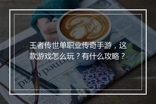 王者传世单职业传奇手游，这款游戏怎么玩？有什么攻略？