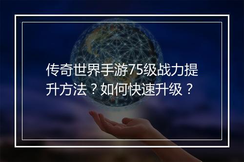 传奇世界手游75级战力提升方法？如何快速升级？