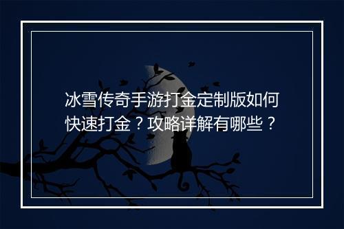 冰雪传奇手游打金定制版如何快速打金？攻略详解有哪些？