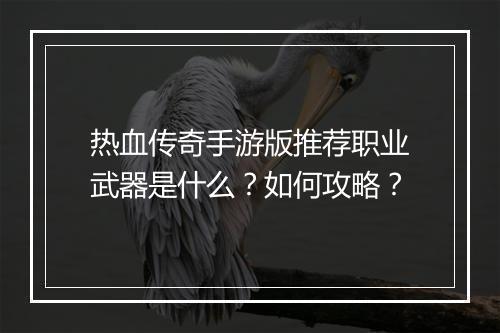 热血传奇手游版推荐职业武器是什么？如何攻略？