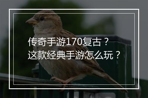 传奇手游170复古？这款经典手游怎么玩？