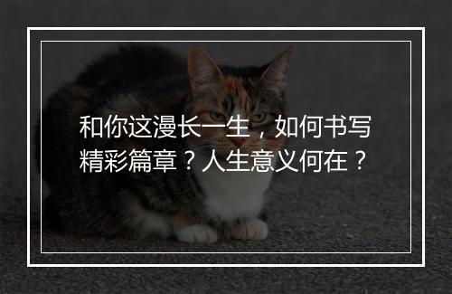 和你这漫长一生，如何书写精彩篇章？人生意义何在？