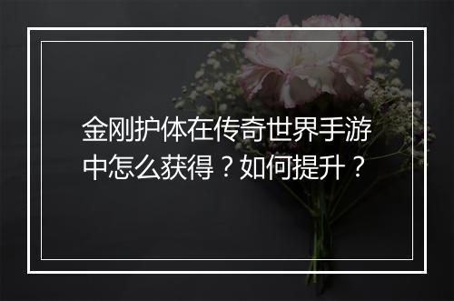 金刚护体在传奇世界手游中怎么获得？如何提升？