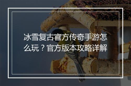 冰雪复古官方传奇手游怎么玩？官方版本攻略详解