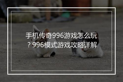 手机传奇996游戏怎么玩？996模式游戏攻略详解