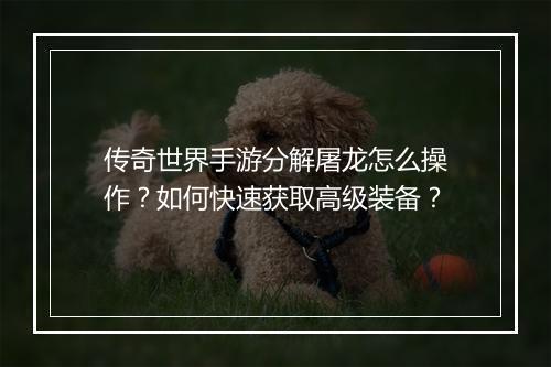 传奇世界手游分解屠龙怎么操作？如何快速获取高级装备？