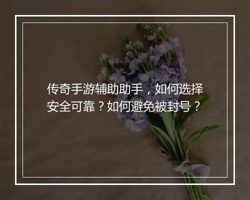 传奇手游辅助助手，如何选择安全可靠？如何避免被封号？