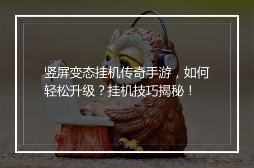 竖屏变态挂机传奇手游，如何轻松升级？挂机技巧揭秘！
