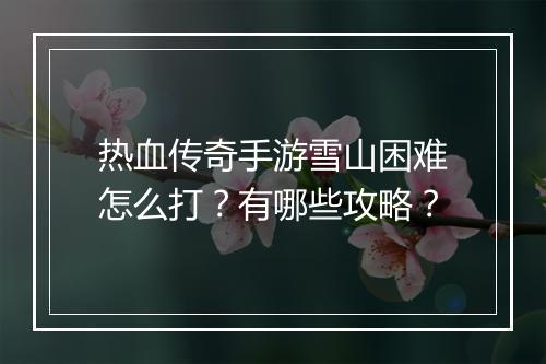 热血传奇手游雪山困难怎么打？有哪些攻略？