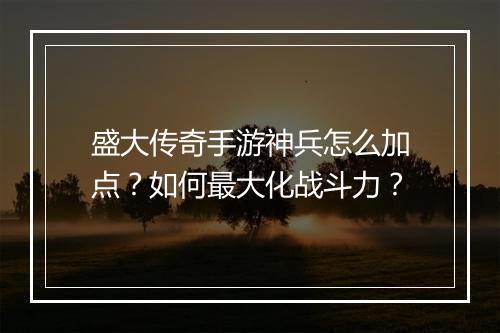盛大传奇手游神兵怎么加点？如何最大化战斗力？