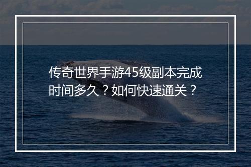 传奇世界手游45级副本完成时间多久？如何快速通关？