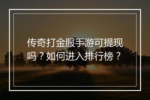 传奇打金服手游可提现吗？如何进入排行榜？