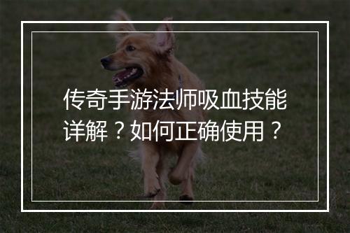传奇手游法师吸血技能详解？如何正确使用？