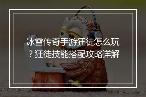 冰雪传奇手游狂徒怎么玩？狂徒技能搭配攻略详解