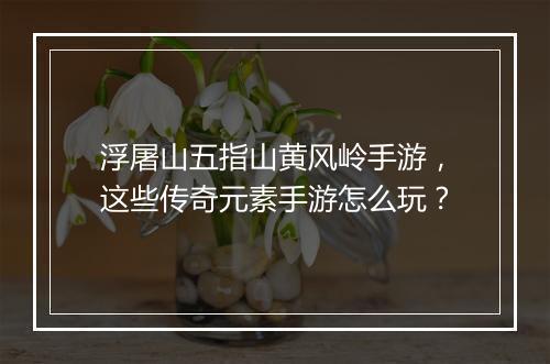 浮屠山五指山黄风岭手游，这些传奇元素手游怎么玩？