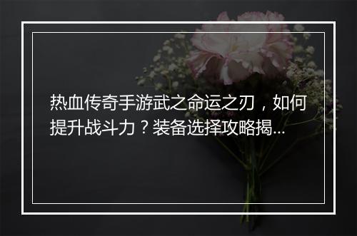 热血传奇手游武之命运之刃，如何提升战斗力？装备选择攻略揭秘！