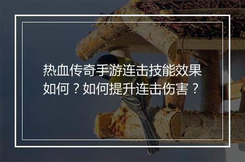 热血传奇手游连击技能效果如何？如何提升连击伤害？