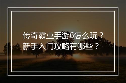 传奇霸业手游6怎么玩？新手入门攻略有哪些？