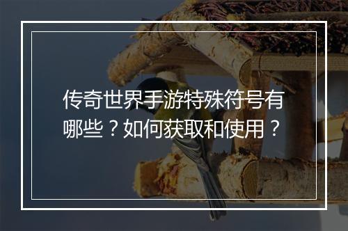 传奇世界手游特殊符号有哪些？如何获取和使用？