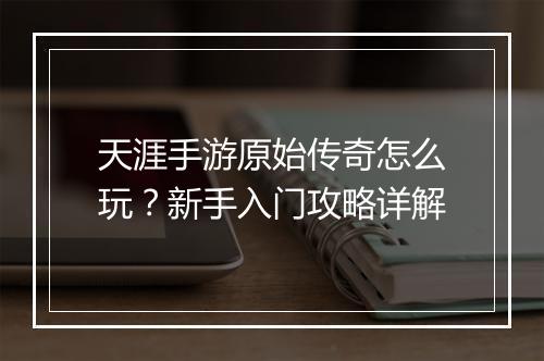 天涯手游原始传奇怎么玩？新手入门攻略详解